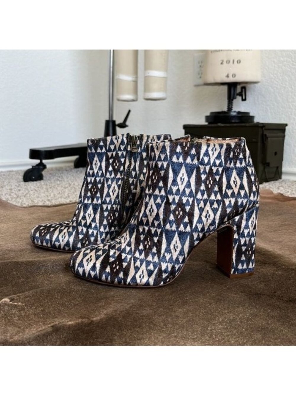 Madewell Nealy Boot in Velvet Ikat Batik Pattern Heeled Bootie